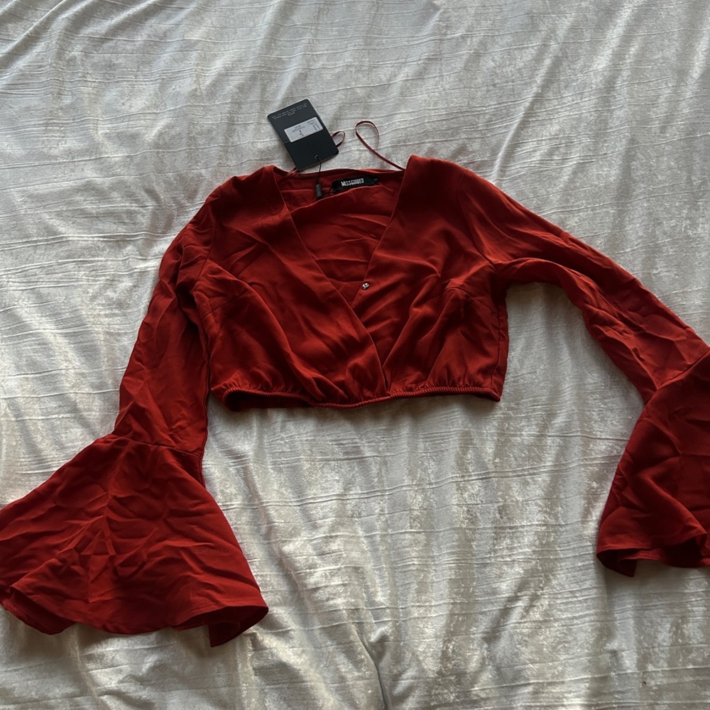 Missguided + Red Flare Sleeve Blouse